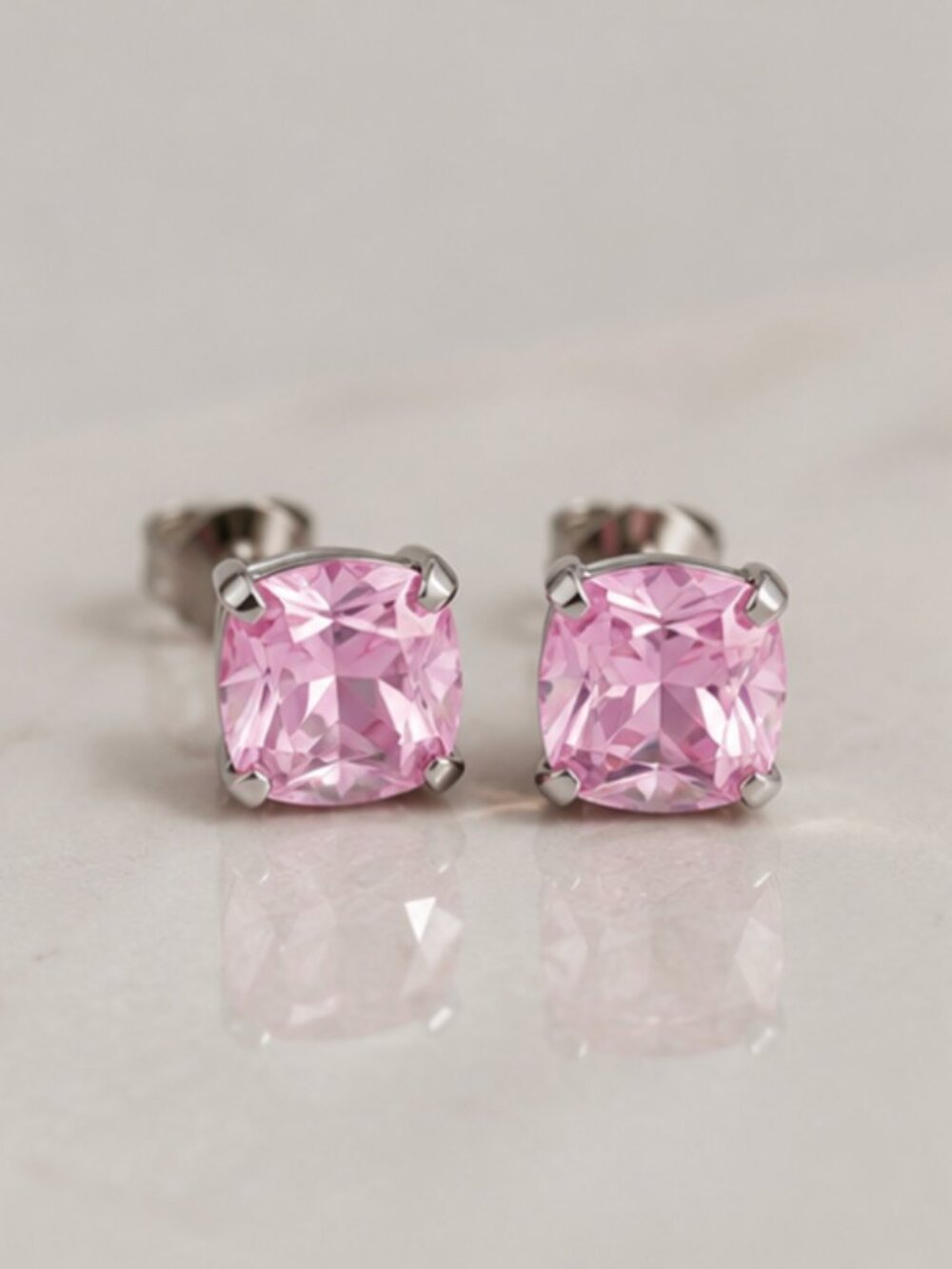 18k White Gold Diamond Pink Sapphire Stud Earrings